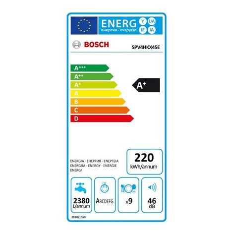 Bosch Serie | 4 | Built-in | Dishwasher Fully integrated | SPV4HKX45E | Width 44.8 cm | Height 81.5 cm | Class E | Eco Programme - 6